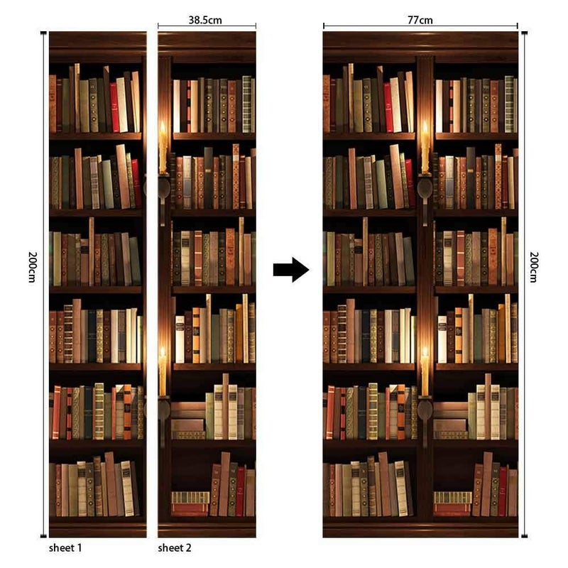 COLORSPRING 3D Book Shelf Door Stickers Decal Peel and Stick, Door Mural Covers Removable Wallpaper for Home DÃ©cor (MT-158) - Image 2